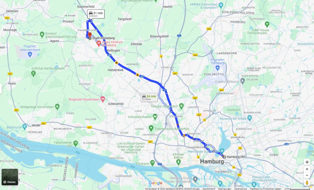 wie weit ist pinneberg von hamburg entfernt